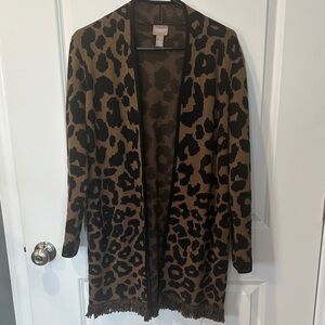 Chico's Animal Print Open Cardigan - Brown and Black